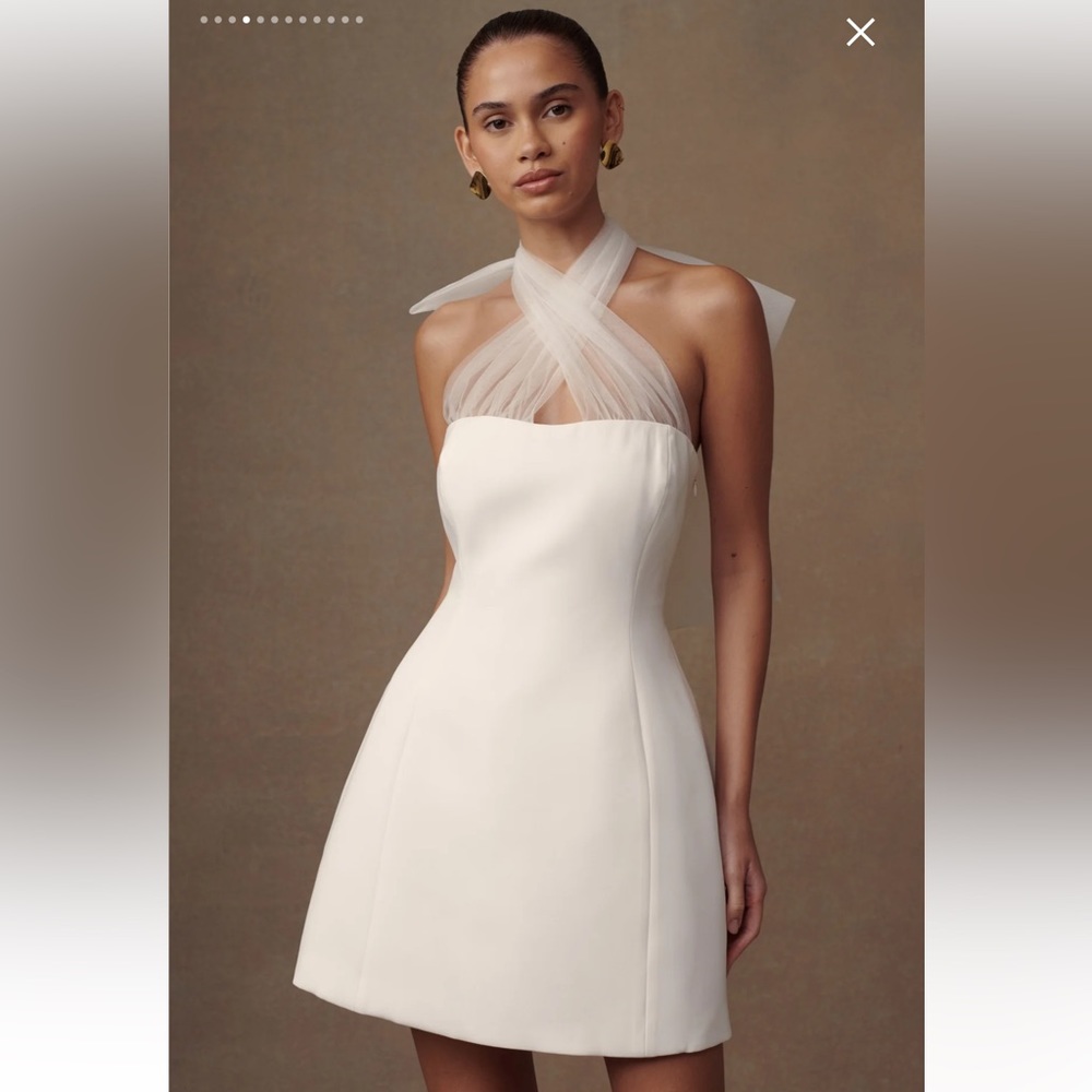MESHKI Maryam Tulle Bow mini Dress in white size large